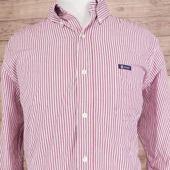 Chaps Shirt Mens XL Red White Striped Button Down Long Sleeve Pocket Easy Care - Picture 1 of 7